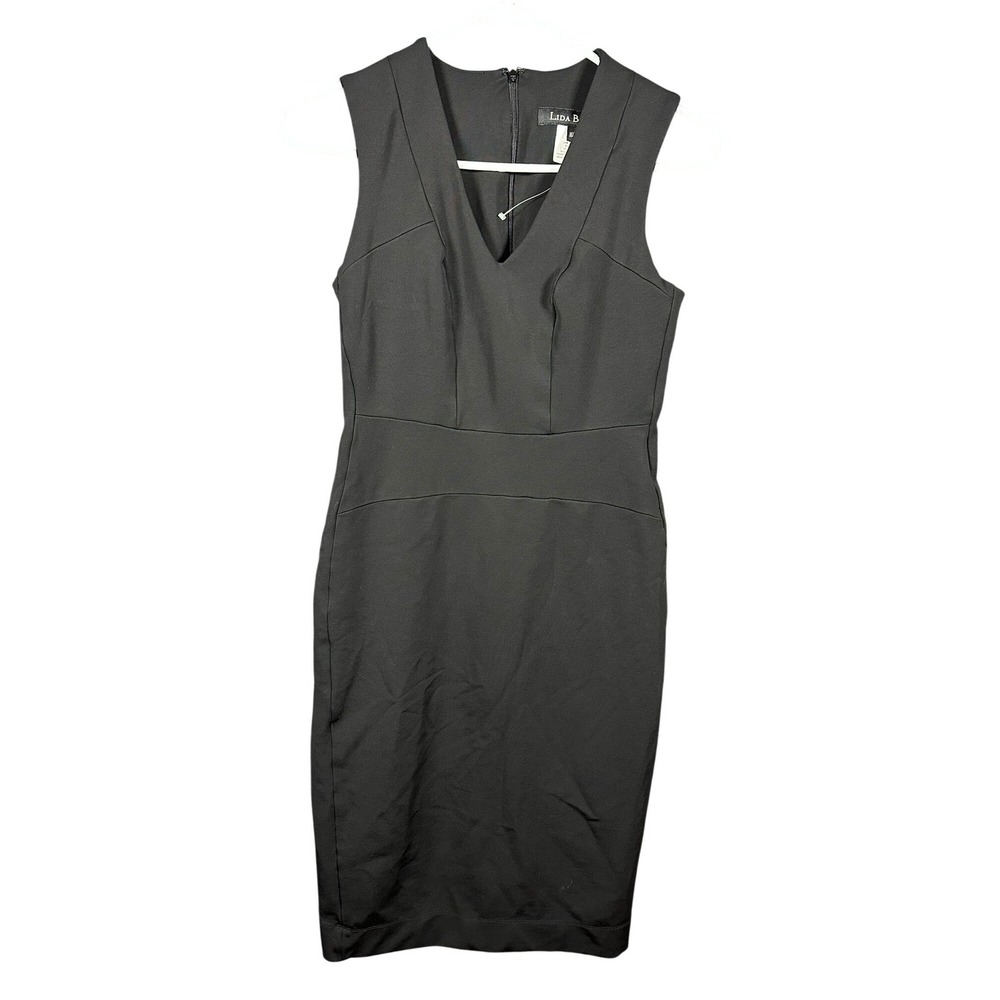Lida Baday Womens Black Sleeveless V-Neck Sheath Dress Size‎ M Viscose Blend LBD